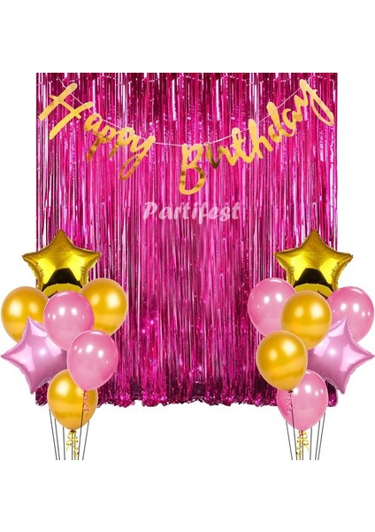 Pembe Balon Set Kız Çocuk Pembe Konsept Helyum Balon Set Pembe Renk Doğum Günü Set