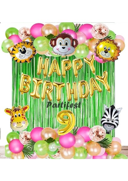 Kız Safari Hayvanlar 9 Yaş Balon Set Pembe Safari Konsept Helyum Balon Set Safari Doğum Günü Set