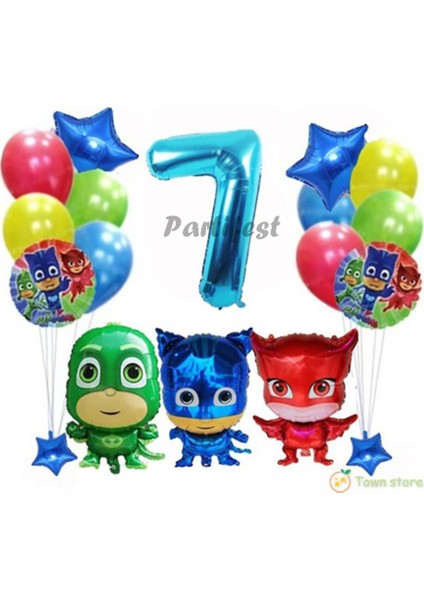Pijamaskeliler 7 Yaş Balon Seti Pjmasks Konsept Helyum Balon Set Pijamaskeli Doğum Günü Set