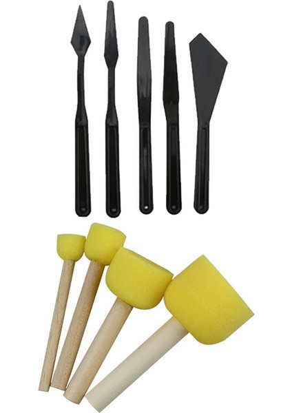 Masa Üstü Şövale Akrilik Boya Resim Seti Artdeco 6 Renk 75 ml Akrilik Boya 2 Tuval 25X35 Fırça Spatula Ponpon Rulo Sünger