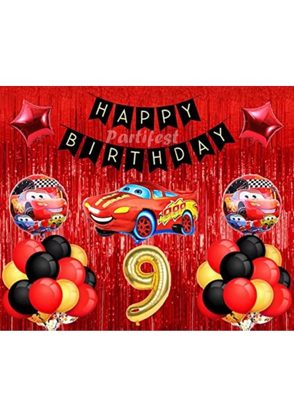 Arabalar 9 Yaş Balon Seti Cars Konsept Helyum Balon Set Şimşek Mcqueen Doğum Günü Set