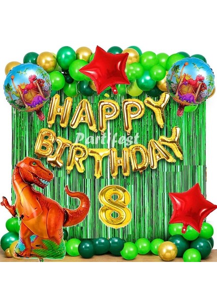 Dinazor 8 Yaş Balon Seti Dinosaur Konsept Helyum Balon Set Şimşek Dinazor Doğum Günü Set