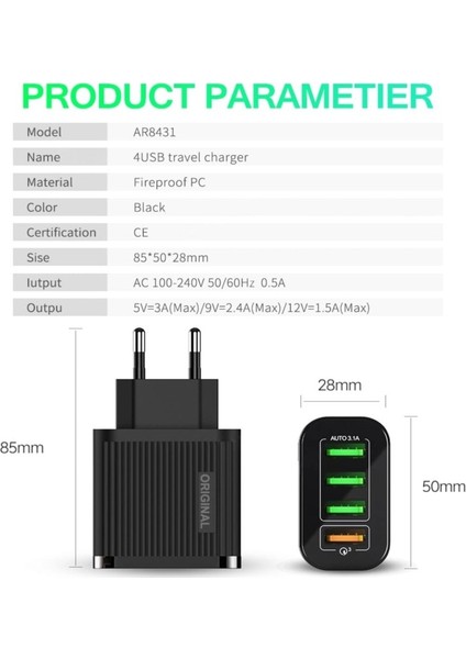 Z6 Universal Çoklu Şarj Adaptörü -4 Port