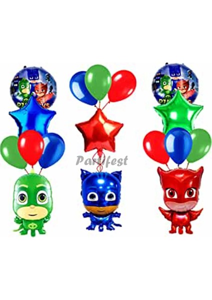 Pijamaskeliler Yaş Balon Seti Pjmasks Konsept Helyum Balon Set Pijamaskeli Doğum Günü Set