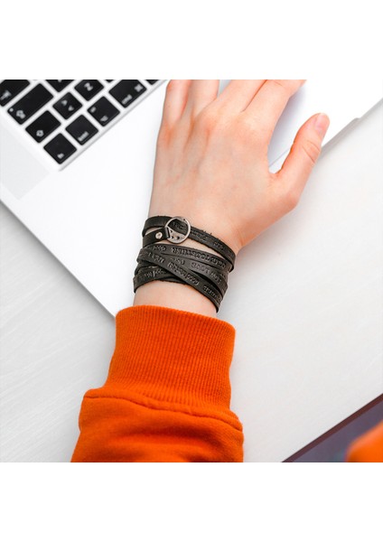 Vintage Baskısız Deri Bileklik - Erkek / Kadın