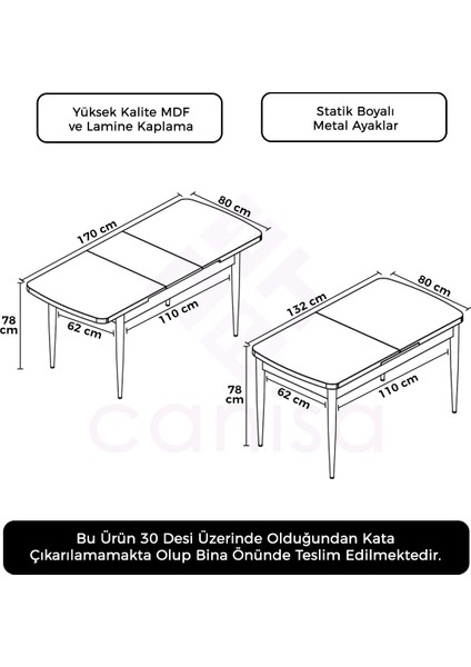 Concept Canisa  Zen Serisi   Mdf Açılabilir Mutfak Masası, Yemek Masası