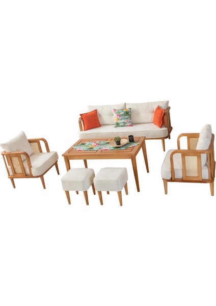 Flora Bahçe Mobilyası (Salon, Balkon, Cafe, Ofis) 3+2+1+Masa+2 Puf