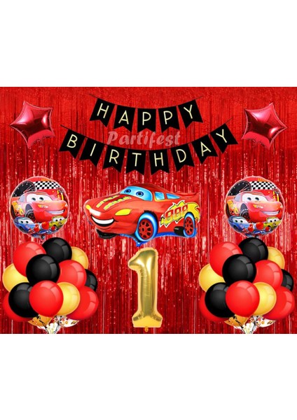 Arabalar 1 Yaş Balon Seti Cars Konsept Helyum Balon Set Şimşek Mcqueen Doğum Günü Set
