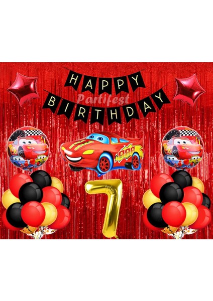 Arabalar 7 Yaş Balon Seti Cars Konsept Helyum Balon Set Şimşek Mcqueen Doğum Günü Set