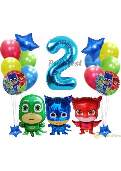 Parti Station Pijamaskeliler 2 Yaş Balon Seti Pjmasks Konsept Helyum Balon Set Pijamaskeli Doğum Günü Set