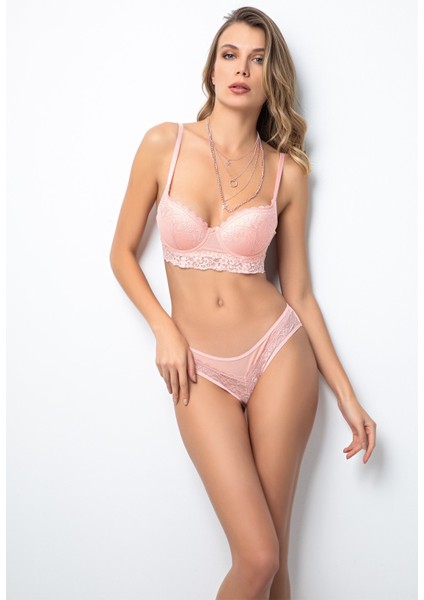 Push-Up Dolgulu Geniş Kanatlı Dantelli Sütyen Takım