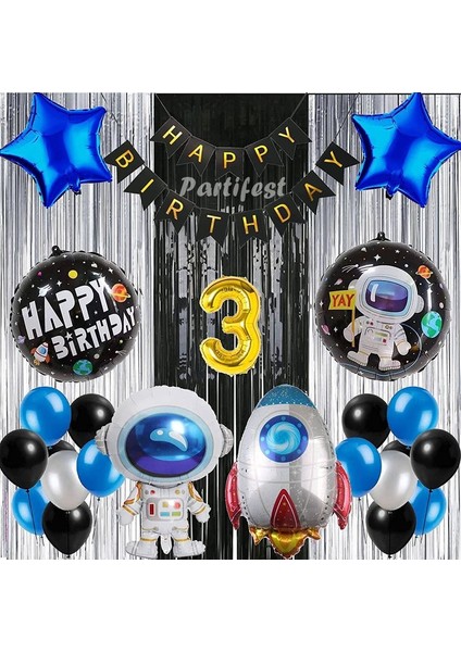 Kozmik Uzay 3 Yaş Balon Seti Galaksi Konsept Helyum Balon Set Astronot Uzay Mekiği Doğum Günü Set
