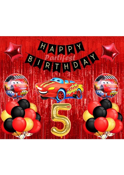 Arabalar 5 Yaş Balon Seti Cars Konsept Helyum Balon Set Şimşek Mcqueen Doğum Günü Set