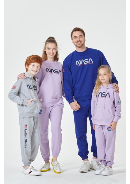 Erkek Çocuk Unisex Nasa Baskı Detaylı Oversize Kapüşonlu Çocuk Eşofman Takımı