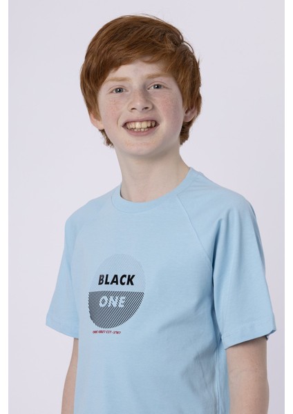 Black One Baskılı Erkek Çocuk Bisiklet Yaka T-Shirt