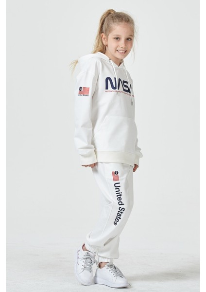 Kız Çocuk Unisex Grimelanj Nasa Baskı Detaylı Oversize Kapüşonlu Çocuk Eşofman Takımı fırsatları