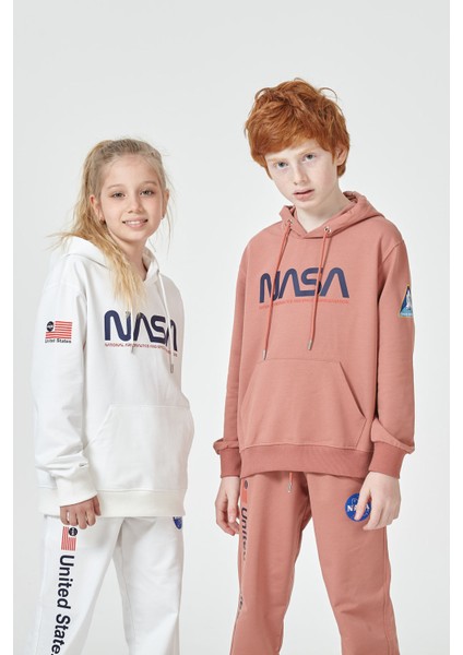Kız Çocuk Unisex Grimelanj Nasa Baskı Detaylı Oversize Kapüşonlu Çocuk Eşofman Takımı