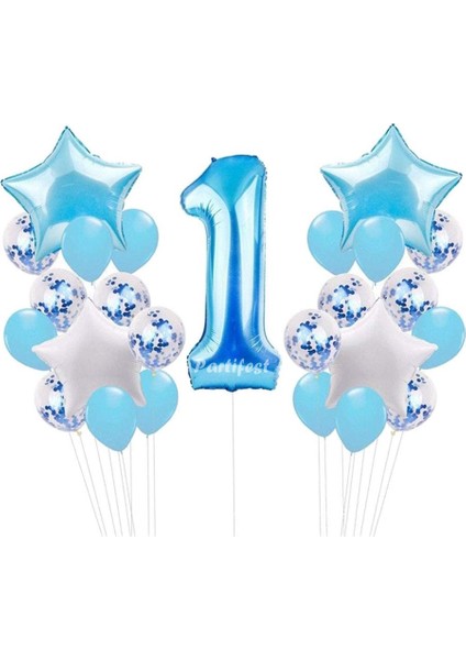 1 Yaş Mavi Balon Set Erkek Çocuk Mavi Konsept Helyum Balon Set Mavi Renk Doğum Günü Set