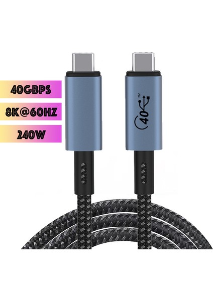 USB 4.0 240W Type-C To Type-C 8k Görüntü-Data ve Ultra Hızlı Şarj Kablosu 1 Metre