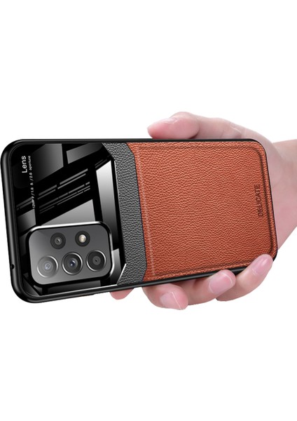 Samsung Galaxy A73 5g Için Litchi Tpu Bumper Cam Lens Korumalı Telefon Kılıfı - Kahverengi (Yurt Dışından)