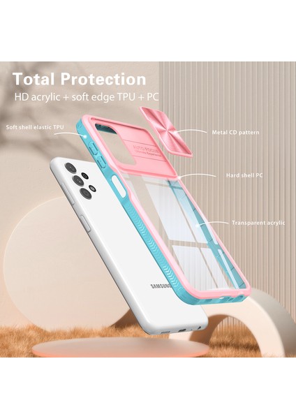 Samsung Galaxy A32 5g Için Sürgülü Kamera Kapaklı Tpu Tamponu Temizle Telefon Kılıfı - Pembe (Yurt Dışından)