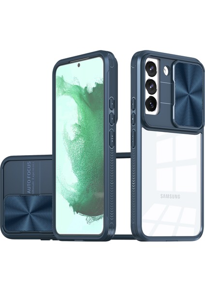 Samsung Galaxy S22+ Için Sürgülü Kamera Kapaklı Tpu Tamponu Temizle Telefon Kılıfı - Mavi (Yurt Dışından)