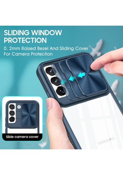 Samsung Galaxy S22+ Için Sürgülü Kamera Kapaklı Tpu Tamponu Temizle Telefon Kılıfı - Mavi (Yurt Dışından) modelleri