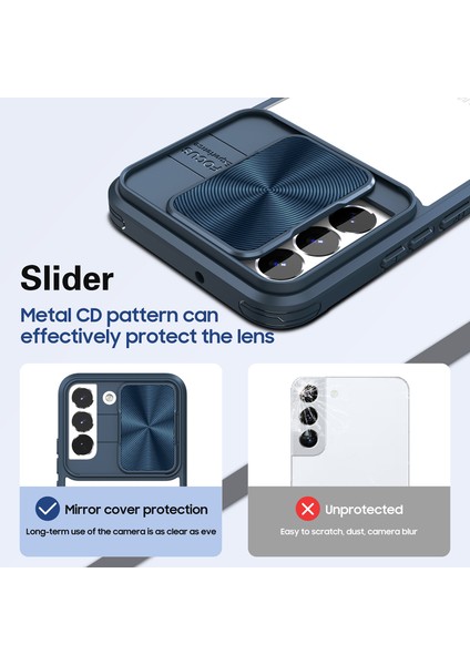Samsung Galaxy S22+ Için Sürgülü Kamera Kapaklı Tpu Tamponu Temizle Telefon Kılıfı - Mavi (Yurt Dışından) indirimleri