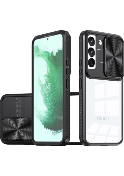 Samsung Galaxy S22+ Için Sürgülü Kamera Kapaklı Tpu Tamponu Temizle Telefon Kılıfı - Siyah (Yurt Dışından)