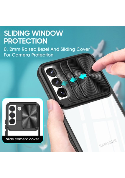 Samsung Galaxy S22+ Için Sürgülü Kamera Kapaklı Tpu Tamponu Temizle Telefon Kılıfı - Siyah (Yurt Dışından)