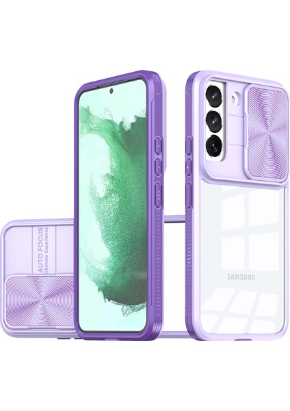 Samsung Galaxy S22+ Için Sürgülü Kamera Kapaklı Tpu Tamponu Temizle Telefon Kılıfı - Mor (Yurt Dışından)