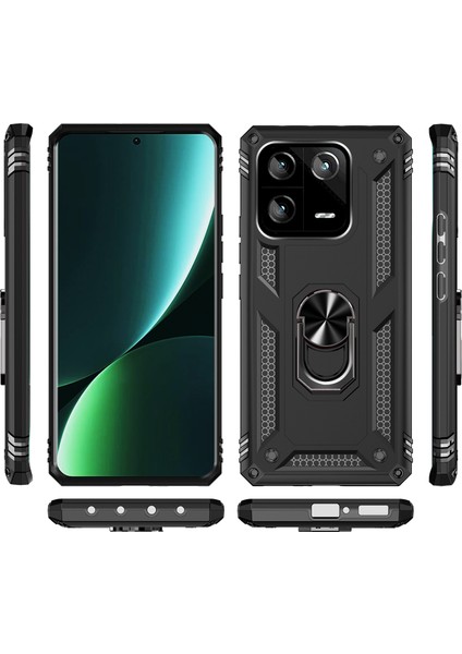 Xiaomi 13 Için Halka Tutuculu Çift Katmanlı Telefon Kılıfı - Siyah (Yurt Dışından)
