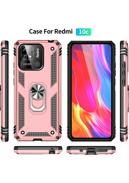 Xiaomi Redmi 10C Için Halka Tutuculu Çift Katmanlı Telefon Kılıfı - Rose Gold (Yurt Dışından)