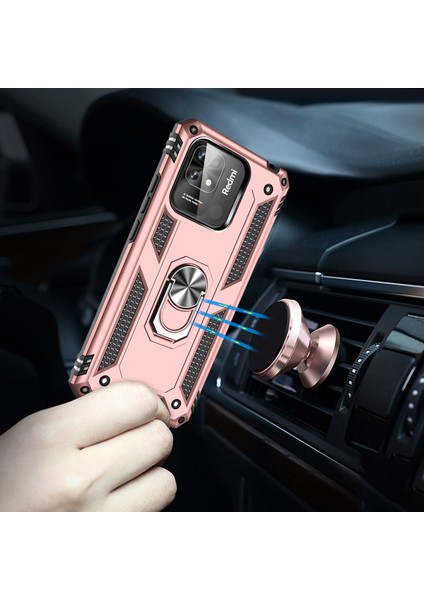 Xiaomi Redmi 10C Için Halka Tutuculu Çift Katmanlı Telefon Kılıfı - Rose Gold (Yurt Dışından)