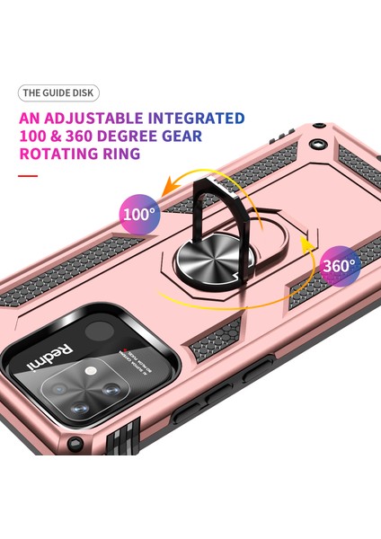 Xiaomi Redmi 10C Için Halka Tutuculu Çift Katmanlı Telefon Kılıfı - Rose Gold (Yurt Dışından)