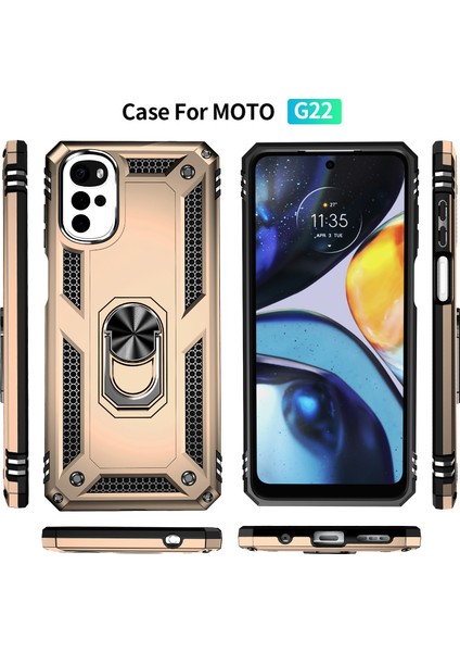 Motorola Moto G22 Için Halka Tutuculu Çift Katmanlı Telefon Kılıfı - Altın (Yurt Dışından) fiyatları