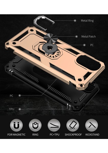 Motorola Moto G22 Için Halka Tutuculu Çift Katmanlı Telefon Kılıfı - Altın (Yurt Dışından) modelleri