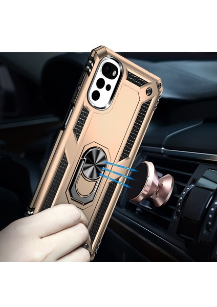 Motorola Moto G22 Için Halka Tutuculu Çift Katmanlı Telefon Kılıfı - Altın (Yurt Dışından) fırsatları