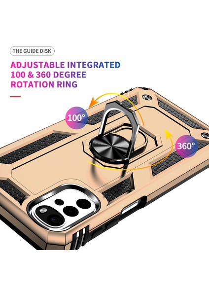 Motorola Moto G22 Için Halka Tutuculu Çift Katmanlı Telefon Kılıfı - Altın (Yurt Dışından) indirimleri