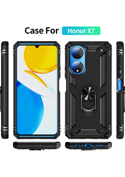 Honor X7 Için Halka Tutuculu Çift Katmanlı Telefon Kılıfı - Siyah (Yurt Dışından)