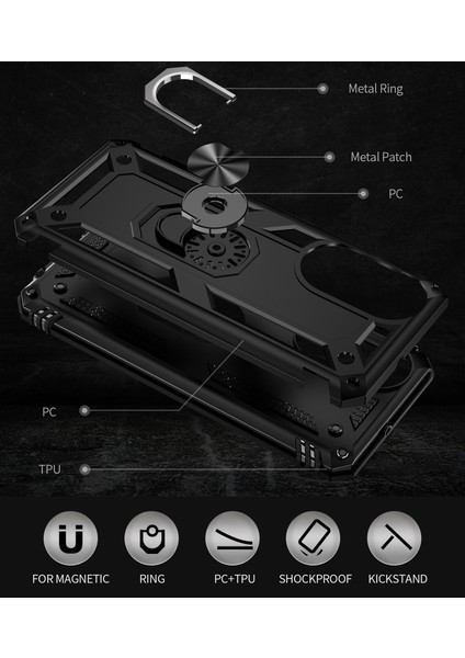 Honor X7 Için Halka Tutuculu Çift Katmanlı Telefon Kılıfı - Siyah (Yurt Dışından)