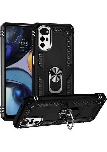 Motorola Moto G22 Için Halka Tutuculu Çift Katmanlı Telefon Kılıfı - Siyah (Yurt Dışından)