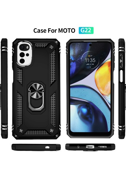 Motorola Moto G22 Için Halka Tutuculu Çift Katmanlı Telefon Kılıfı - Siyah (Yurt Dışından) fiyatları
