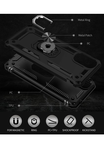 Motorola Moto G22 Için Halka Tutuculu Çift Katmanlı Telefon Kılıfı - Siyah (Yurt Dışından) modelleri