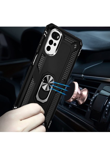 Motorola Moto G22 Için Halka Tutuculu Çift Katmanlı Telefon Kılıfı - Siyah (Yurt Dışından) fırsatları