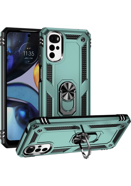 Motorola Moto G22 Için Halka Tutuculu Çift Katmanlı Telefon Kılıfı - Yeşil (Yurt Dışından)