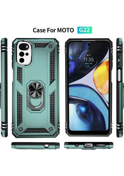 Motorola Moto G22 Için Halka Tutuculu Çift Katmanlı Telefon Kılıfı - Yeşil (Yurt Dışından) fiyatları