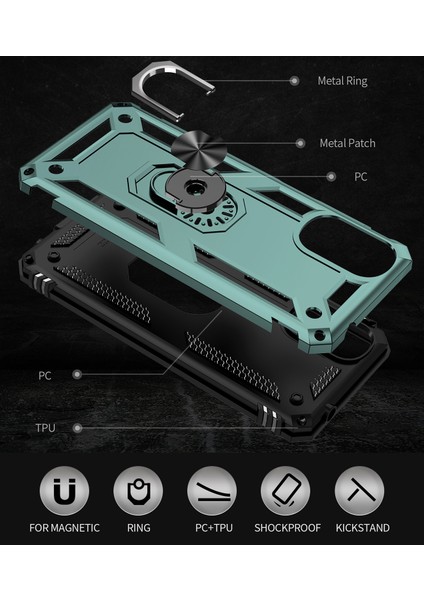 Motorola Moto G22 Için Halka Tutuculu Çift Katmanlı Telefon Kılıfı - Yeşil (Yurt Dışından) modelleri