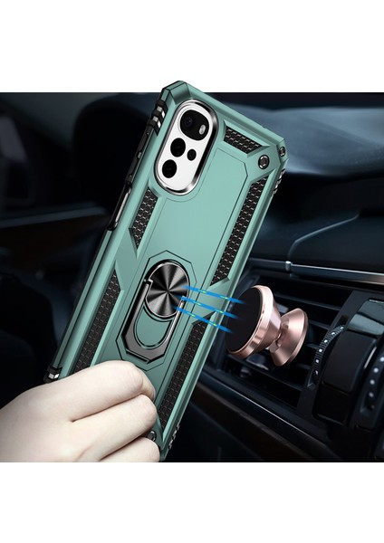 Motorola Moto G22 Için Halka Tutuculu Çift Katmanlı Telefon Kılıfı - Yeşil (Yurt Dışından) fırsatları