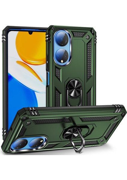 Honor X7 Için Halka Tutuculu Çift Katmanlı Telefon Kılıfı - Koyu Yeşil (Yurt Dışından)